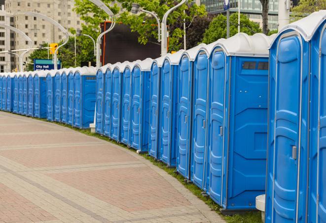 Seasonal porta potty units set up at a Woodland, California venue